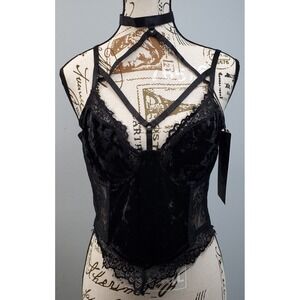 KILLSTAR Ever Ayla Velvet Lace Bralette Corset Womens L Black Gothic Halloween